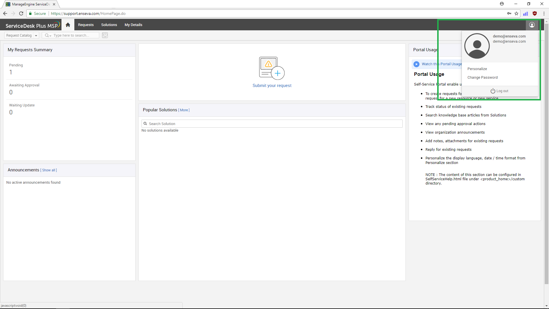 click on user menu in upper right